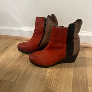 Fly London Red and Brown Wedge Ankle Boots